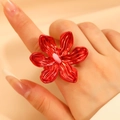 Chic oversized metallic flower ring in vibrant red and pink finish with petal textures - 放射纹花朵戒指(DZ-435-31)