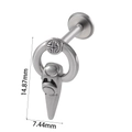 Silver stainless steel labret jewelry with embossed cross ring and cone spike pendant - Pendant Style (#25) / 1.2*8mm / Silver