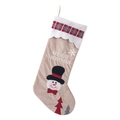 Linen Christmas stocking with snowman design and Merry Christmas text decoration - Snowman