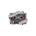 Retro green music tape enamel pin badge with gothic spider web and statement text - Statement Begins Design (QHXZ2006)