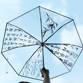 Transparenter Stockschirm mit schwarzer Bambusmalerei und chinesischer Kalligrafie - automatisch / Tusche Kalligraphie Muster