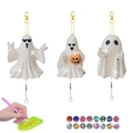 5D DIY Halloween diamond painting kit featuring 3 white ghost keychains with colorful beads - White Ghost Style