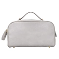 Portable gray PU leather toiletry bag with golden feet and handle for travel - Gray