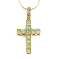 Detail view of a gold-tone stainless steel cross pendant set with pastel-colored zircons - Gold Light Blue Gemstone