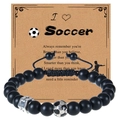 Bracciale calcio con perline nere opache e incisione croce su biglietto regalo - Bracciale da Calcio-1