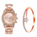 Set gioielli da donna orologio al quarzo oro rosa e bracciale con cristallo - Orologio con Bracciale / Oro rosa