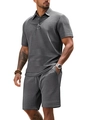 Completo casual da uomo grigio scuro in maglia nido d'ape con polo a maniche corte e shorts - S / grigio scuro
