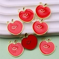Miniature red apple fruit pendants with smiley face for DIY bracelet jewelry making - Style 43