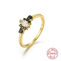 Detailed close-up of a vintage S925 silver ring with marquise opal and black stones - Gold #4 (Marquise Clear Stone + Black Stones)