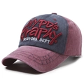 Vintage washed baseball cap in charcoal and burgundy featuring 3D letter embroidery - Blue and Red Color Block