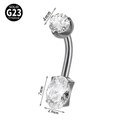 G23 titanium belly button ring with clear heart-shaped cubic zirconia stones - Style 7 (Marquise)