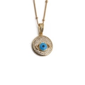 Vergoldete Herzhalskette mit blauem Evil Eye Anhänger und funkelnden Zirkoniasteinen - Rundes Böses Auge