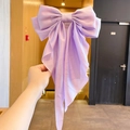 Elegant lavender purple bow hair clip with long satin ribbons for women hair styling - Light Purple