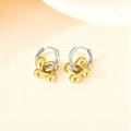 Two-tone titanium steel hoop earrings featuring golden spiral flower pendants - Four-leaf Flower / Gold and Silver Two-tone