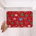 Detail of red Christmas carpet with festive prints on a light wood floor background - Christmas Faux Cashmere Rug - 7 / 50*80cm【Skin-friendly Velvet】