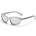 Futuristic kids sunglasses with matte silver frames and mirrored lenses on white background - Silver Frame White Mirror Lens