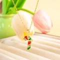 Golden candy cane pendant necklace with red and green enamel for Christmas - Christmas Candy Cane / Gold