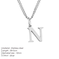 Minimalist silver stainless steel letter N pendant necklace for women, 38+5cm length - Letter Style(N) (CDNP014) / Silver