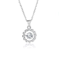 Collar de margaritas de plata esterlina S925 con piedra central móvil y circonitas - Plata 925 / Moissanita Blanca Color Oro Blanco (FDTD-020)