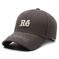 Casquette de baseball en coton marron foncé avec broderie Ré blanche et détails sur bord - Réglable / Gris