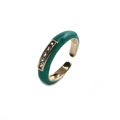 Adjustable gold plated ring with green enamel and five square clear zircon stones - Adjustable Open / Green