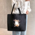 Large black canvas tote bag featuring a cute cat illustration and Have a Nice Day text - Plush Kitten - Black