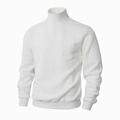 Men's slim fit white turtleneck sweater featuring classic cable knit pattern and long sleeves - S / White
