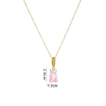 Close-up of pink gummy bear pendant with dimensions 2.0cm x 1.2cm and gold chain - Red White