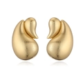 Abstract golden curved metal earrings with matte finish on a white reflective background - Style C Gold
