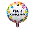 18-inch colorful Feliz Cumpleaños foil balloon with gradient design and stars - Colorful Five Stars Spanish Balloon