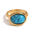 Minimalist 18K gold plated stainless steel ring featuring a large oval green turquoise stone - US 6 / Minimalist Gemstone Ring (Turquoise Texture) / Gold Blue