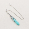 Hexagonal turquoise crystal pillar pendulum with hollow silver metal decorative top - Synthetic Turquoise