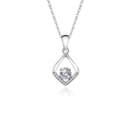 S925 sterling silver necklace featuring a rhombus pendant with round moissanite center - Diamond-shaped Hollow Design (fddz-005) / White Gold