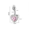 Silver heart belly button ring with pink zircon and dimensions of 25mm length - #5 Pink Heart