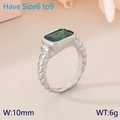 Silberner Ring mit smaragdgrünem Stein und gedrehtem Seilmuster, Breite 10 mm - US 6 / Grün Silber