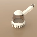 Manual pet bath brush in cream and amber brown with storage for soap and soft silicone bristles - Long Handle Style / Beige