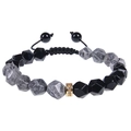 Detalle de pulsera de obsidiana facetada de 10 mm con cordón trenzado ajustable a mano - Pulsera de Piedra de Mapa