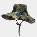 Détail du motif tropical de feuilles de palmier et du cordon coupe-vent du chapeau - Feuille de palmier tropicale bleu foncé (Couleur n° 5)