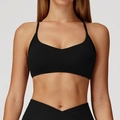 Damen Yoga-Set in Schwarz mit Sport-BH und Leggings mit gekreuztem Bund für Fitness - L / Premium Schwarz
