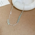 Detailed macro view of handmade silver beads and light blue faceted crystal necklace - With Exquisite Gift Box / Silver/Blue