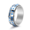 Viking runen ring van zilver staal met blauwe letters voor heren en dames - US 6 / Zilver