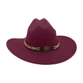Classic burgundy fedora felt cowboy hat with vintage longhorn metal buckle - Burgundy