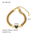 Four-strand gold chain bracelet featuring a black heart-shaped pendant with S-STEEL charm - Black Heart Four-Strand Mesh Chain Style (HF-S4139)
