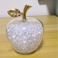 Transparent crystal apple ornament with red rhinestones on a gold leaf and stem - Width 6cm Height 7.3cm / White
