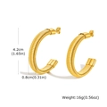 Detailed close-up of golden stainless steel C-shaped earrings with spiral snake texture - 42mm x 8mm