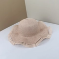 Elegant beige straw sun hat with wavy brim and mesh splicing for beach vacation style - M(56-58cm) / Lotus Pink