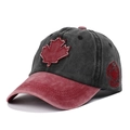 Vintage washed grey and burgundy maple leaf patch baseball cap with Canada embroidery - Adjustable / Black