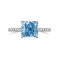 Eleganter S925 Sterlingsilber Ring mit blauem Kissen-Schliff Edelstein und Diamant-Seitensteinen - US 6 / Kissenschliff Quadrat Stil (DY120708-S-W-BA)