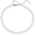 Collana di perle classiche bianche da donna con chiusura a moschettone argento e catenella - Diametro della perla 8mm