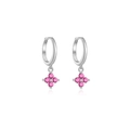 Pendientes de aro en plata S925 con colgantes de flores y circonitas rosas - Plata 925 / Platino [Piedra Rojo Rosa]